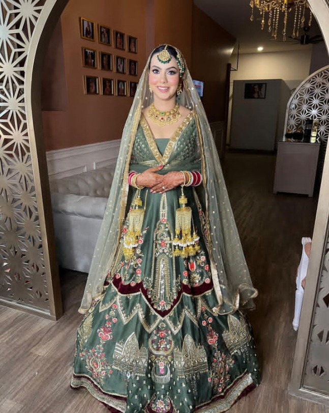 Olive bridal lehenga